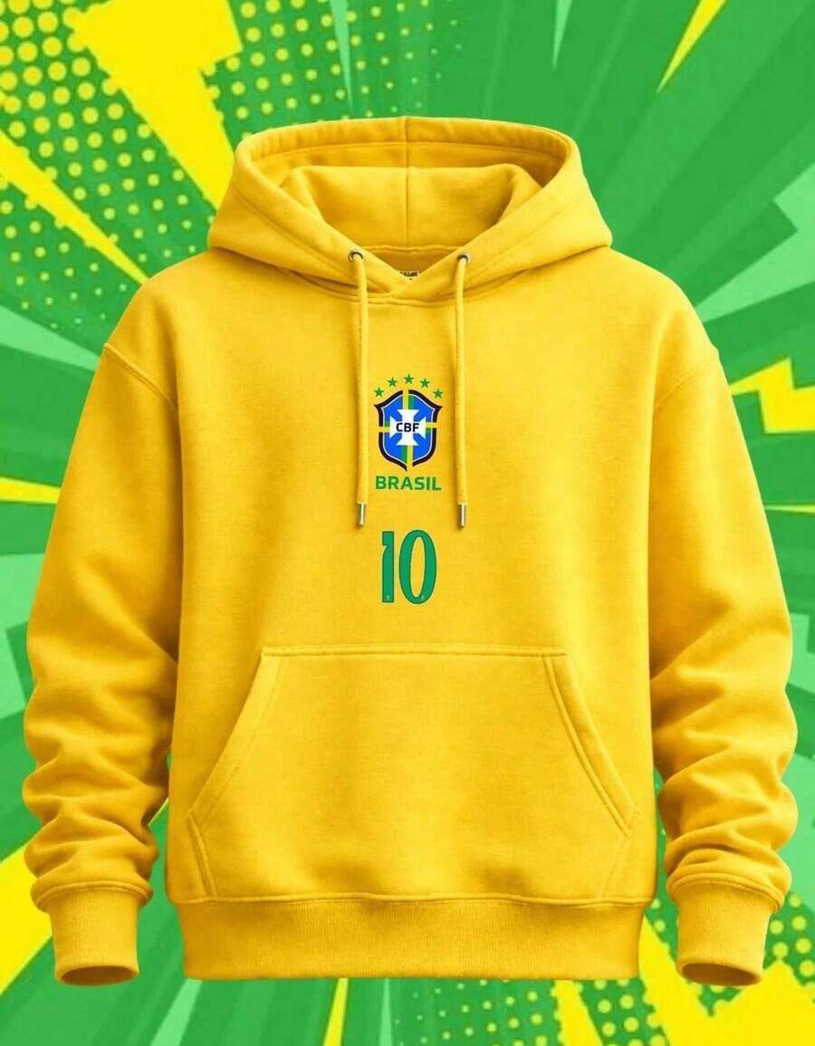 Brazil 10 Sweatshirt, Unisex Fan Jacket - Yellow - View 1