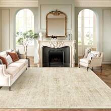 Washable Area Rug 8x10 Large Soft Rugs for Living Room Vintage Beige 8x10 Area Rugs for Bedroom Dining Room Floral Non-Slip Thin Rug - Beige/Marfil - Ver 8