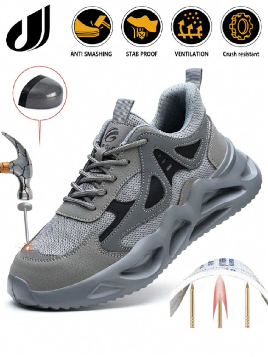 Unisex Steel‑Toe Work Casual Shoes, Breathable, Wear‑Resistant Anti‑Smash Anti‑Puncture, For Construction Factory Manufacturing Outdoor‑Work Staff - Grey - View 1