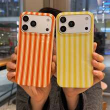 Koolife 1件黃色垂直條紋手機殼，適用於 iPhone 18 Pro/18 Pro Max/17/16/15/14/13 Pro Max，清新夏季年輕女孩禮物，春季生日 - 黃白條紋 - 查看 3