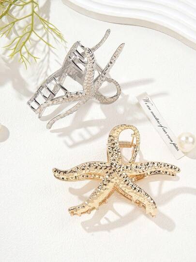 1/2 chiếc kẹp tóc hình sao biển cỡ lớn bằng kim loại, kẹp tóc hình sao biển cổ điển, phụ kiện tóc cao cấp, kẹp tóc kiểu đại dương, móng vuốt tóc, đồ dùng học sinh, phụ kiện tóc theo mùa cho sinh viên đại học, phù hợp với trang phục đi biển của các cô gái, phong cách biển mùa hè.