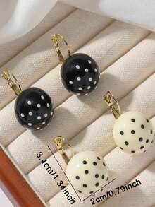 4只/2只装 时尚简约黑白波点耳环，适合女性日常佩戴和送礼 - 彩色 - 查看 9