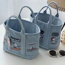 史努比刺绣可爱帆布手提袋，适合妈妈们、午餐包、办公室女士手提包 - 彩色 - 查看 5