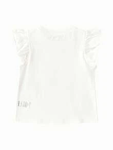 Balabala 2026年夏季女童串珠印花T恤，柔软棉质短袖上衣，可爱轻盈日常装扮 - 米白 - 查看 5