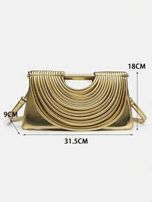 Nouveau sac à main plissé, pochette métallique unique, sac bandoulière amovible, 1 pièce sac fourre-tout doré, polyvalent, convient pour les festivals de musique, les robes de soirée, les fêtes et les courses, toutes saisons - Doré - Voir 3