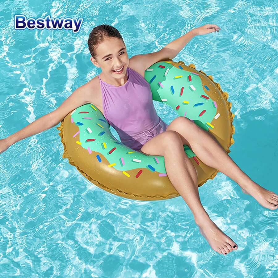 1 pieza Bestway 36300 Tubo inflable para nadar, Aro de natación con brillo, Flotador inflable para montar, Juguetes de playa y piscina de verano, Flotadores de piscina, Decoraciones de fiesta, Suministros de fiesta de playa (sin bomba) - verde menta - Ver 1