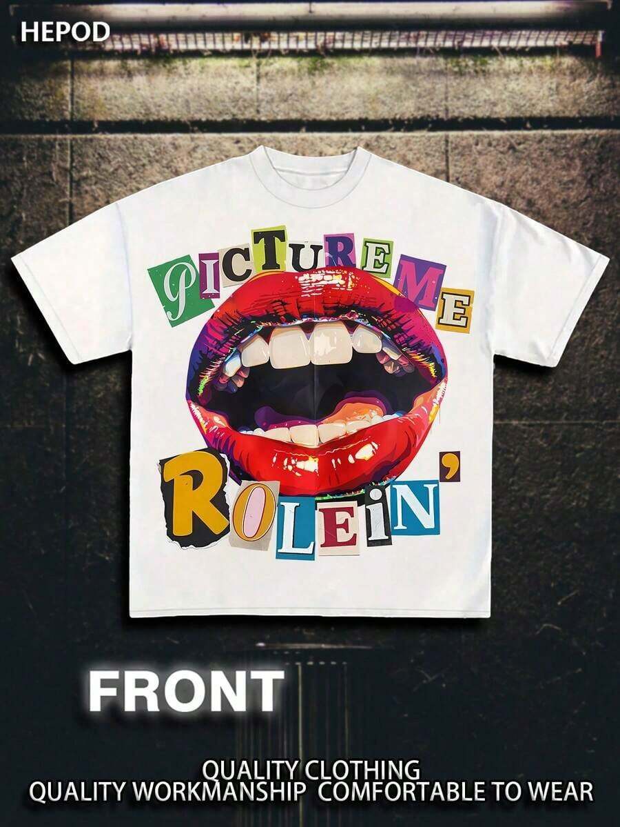 PICTURE ME ROLEIN, Street Wear, Y2K, (Cotton Streetwear T-Shirt) Men's Graphic Tees, Round Neck, Loose Fit, Fall & Holiday Travel, Unisex, Goth & Y2K - White 2 - 查看 1