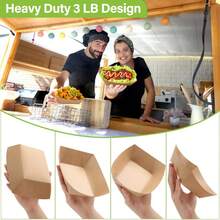 PULOSPACK 50 Pack 3lb Heavy Duty Kraft Leak Proof Paper Food Boats Disposable Nacho Trays Extra Large Food Serving Holder For Chips, Hot Dogs, Popcorn, Snacks, BBQ, Party, Picnic, Wedding - 黑色 - 查看 2