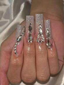 21 Slots Mixed Shiny Transparent Diamond Crystal 3D Nail Art Rhinestones Decoration Set With Pickup Pen, Fashion Nail Art Decorations, Nail Design Accessories, Nail Gems In Various Shapes For DIY And Salon Use Nail Charms - Clear - View 2