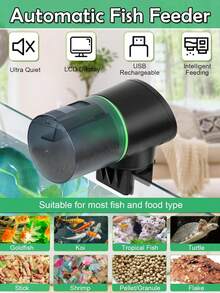 ENSSU Alat Pemberi Makan Ikan Otomatis, Dispenser Makanan Ikan Otomatis Isi Ulang dengan Timer dan Layar LCD, Alat Pemberi Makan Ikan/Kura-kura Elektrik Cerdas Tahan Lembap untuk Akuarium & Tangki Ikan, Kapasitas Besar 200ml - MultiWarna - View 2