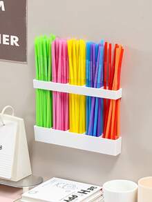 Caja de almacenamiento y soporte de pared para pajitas de acrílico transparente blanco de dos colores, adecuado para gabinetes, estante para pajitas que ahorra espacio, sin necesidad de montaje, aplicable para cocinas, organización, sin partes metálicas, estantería práctica - View 6