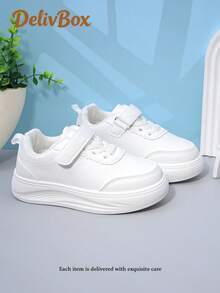 女童白色简约魔术贴休闲运动鞋，轻便柔软防滑儿童夏季鞋履 - 白色 - 查看 1