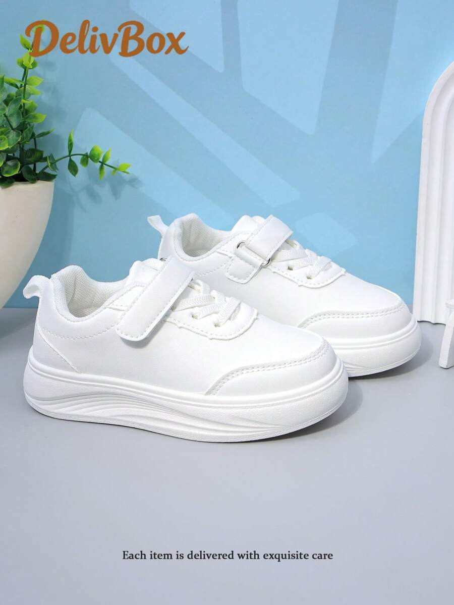 女童白色简约魔术贴休闲运动鞋，轻便柔软防滑儿童夏季鞋履 - 白色 - 查看 1