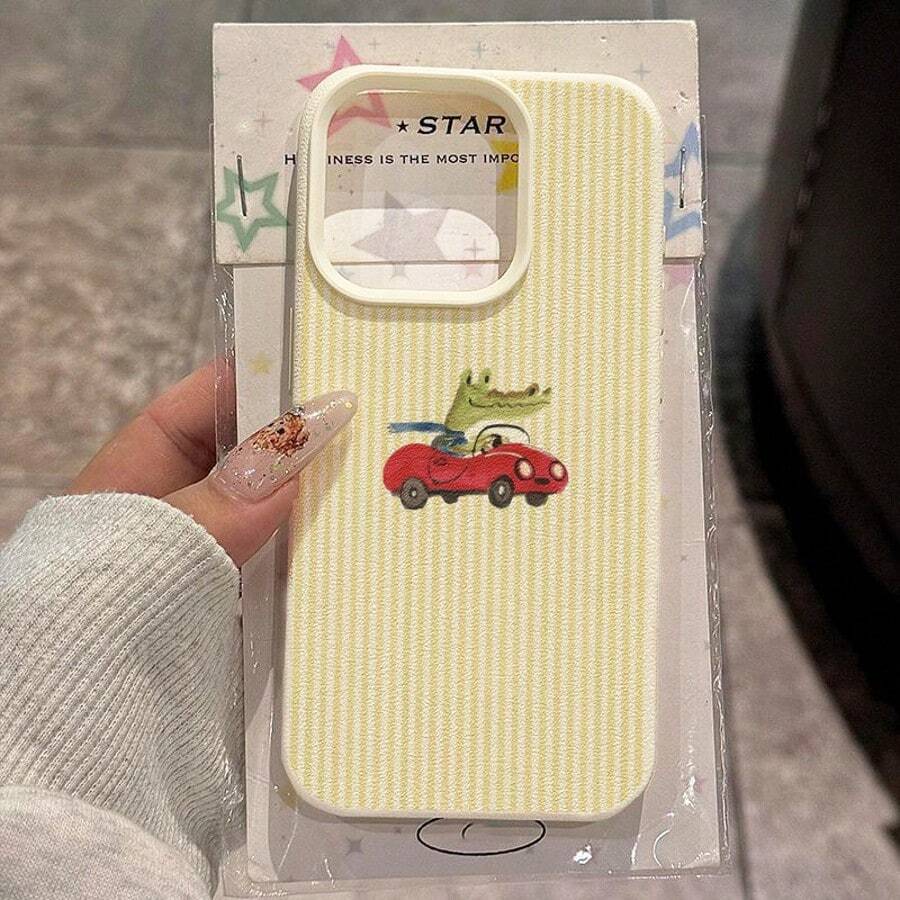 1 pièce Étui de téléphone en TPU à motif de crocodile rayé jaune mignon, convenant pour iPhone 17 Pro Max/17/16 Pro Max/15/13/12/11, S20 FE/A15/S24/A55, Note 11/Note 12/Note 13 Pro. Étui de protection souple anti-chute avec couverture complète - Blanc - Voir 1