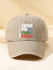 MAKEFGE 1顶水洗棒球帽，“HERE FISHY”图案印花，经典休闲复古风格，柔软运动帽带，尺寸可调节，轻便防晒，百搭复古老爹帽，适合户外活动、日常穿着、聚会和度假，是送给家人朋友的完美礼物，夏季、海滩、假日必备。 - HEREFISH三色 - 查看 4