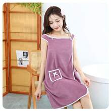 Áo choàng tắm không tay dành cho nữ, thích hợp sử dụng tại nhà/spa/khách sạn/du lịch, thấm hút tốt, nhanh khô, kiểu dáng dễ thương và tiện dụng. - Màu tím  Violet - Xem 8