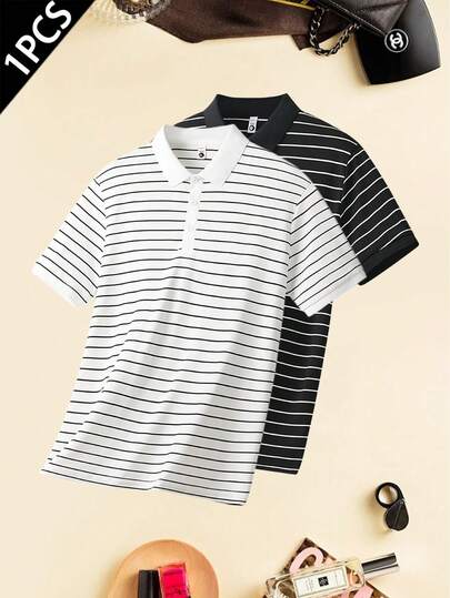 Men's Summer Outdoor Casual Polo Shirt, Unique Striped Design, Suitable For Outdoor Hiking, Camping, Office, Party And Other Occasions Sports