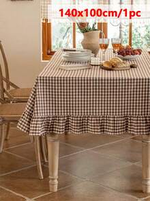 1 pieza Mantel a cuadros estilo retro francés, estilo vintage de granja con volante, lavable y reutilizable, apto para cocina doméstica, comedor, actividades al aire libre, sala de estar, comedor, fiesta, decoración diaria - Marrón - Ver 15