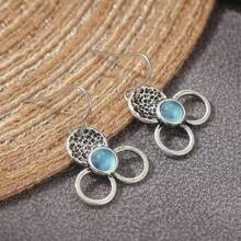 1 Pair Silver-Tone Round Blue Earrings, Creative Yet Minimalist Design, Fresh And Elegant Style, Ideal For Daily Wear And Formal Occasions, Great Gift For Women - Silver - View 5