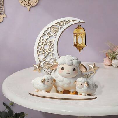 EID AL ADHA Cute Black & White Sheep/Goat Wooden Desktop Decor, Party Decoration Gift