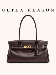 1 pièce Sac à épaule pour femme, sac baguette, couleur unie, texture en PU, mode, porte-documents PEI, femme, nouveau modèle 2026, sac à main, design minoritaire, sac baguette - Tabac - Voir 2