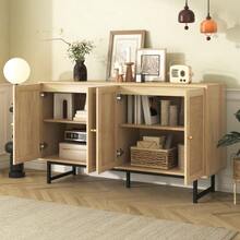 Sideboard 140x39.5x80 Cm With Genuine Rattan Weave, 4 Doors - Khaki - View 4