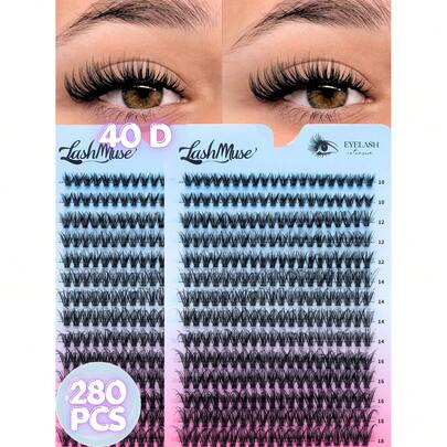 14排40D猫眼假睫毛，欧美浓密放大眼型，280簇，D型卷翘，10-18毫米混合长度，质地柔软轻盈，易于佩戴，适合新手快速上手，日常、通勤、派对等场合皆宜，是送给女朋友的理想礼物，持久耐用，可重复使用。