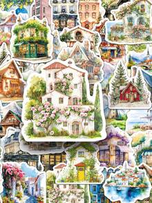 50张复古旅行贴纸，节日贴纸，国家贴纸，建筑贴纸，旅行礼物，旅行美学贴纸，防水乙烯基贴纸，适用于笔记本电脑、手机、汽车、滑板、水瓶、剪贴簿、电脑日记本 - 彩色 - 查看 9