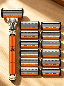 Dao cạo râu nam cao cấp 6 lớp, vật dụng thiết yếu khi đi du lịch, tay cầm công thái học chống trượt, lưỡi dao thép không gỉ bền bỉ, cạo mượt mà, cạo sát, không gây kích ứng, cạo chính xác, dụng cụ tỉa râu thiết yếu, dễ dàng vệ sinh. - 2 tay cầm + 36 lưỡi dao - Xem 12