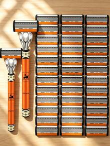 Dao cạo râu nam cao cấp 6 lớp, vật dụng thiết yếu khi đi du lịch, tay cầm công thái học chống trượt, lưỡi dao thép không gỉ bền bỉ, cạo mượt mà, cạo sát, không gây kích ứng, cạo chính xác, dụng cụ tỉa râu thiết yếu, dễ dàng vệ sinh. - 2 tay cầm + 36 lưỡi dao - Xem 11