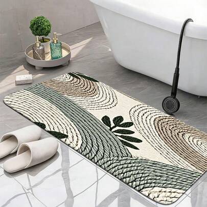 1pc 2D Flat Fresh Green Plant Print Bathroom Mat, 100% Polyester Blanket, Indoor Doormat, Soft Skin-Friendly Thick Absorbent Floor Mat, Soft & Comfortable Easy To Clean Foldable Mat, Home Decor Long Rug For Bathroom, Living Room, Bedroom, Dining Room, Hallway, Laundry Room, Kitchen, Balcony, Ideal Indoor Entrance Carpet, Multi-Scene Doormat, Small Size Decorative Carpet For All Seasons