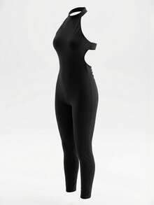 1pc Women's Jumpsuit, Spring/Summer Sports Bodysuit, One-Piece Outfit, Yoga/Fitness/Dance Wear, Removable Cup, Sexy Open Back, Shaping Waist & Abdomen, Soft & Comfortable Fabric, Suitable For Sports, Outdoor, Yoga, Gym, Dance, Casual, Home, Party & Holiday - Black - View 8