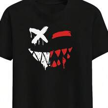 Men's Regular Fit Short Sleeve T-Shirt & Shorts Set, Personality Printed Stylish Casual Outdoor Wear, Pocket & Drawstring Waist Pants, 2 Piece Set,T-Shirt And Shorts Set, Two Piece Set, Casual Set, Summer Outfit, Lounge Set, Short Sleeve Set, Cotton Set, Mens Set,Matching Set, Sport Set, Tracksuit Set, Comfort Set, Daily Outfit, Lounge Wear,Casual Wear,Cotton T-Shirt, Casual Tee, Short Sleeve, Crew Neck, Vintage Tee, Fashion T-Shirt, Loose Fit, Regular Fit,Shorts, Casual Shorts, Summer Shorts, Cotton Shorts, Athletic Shorts, Gym Shorts, Lounge Shorts, Beach Shorts,Daily Shorts,Outdoor Wear,Printed Set - 黑頂 - 查看 3
