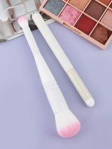 2支双头化妆刷 美妆工具 眼影高光散粉粉底遮瑕腮红面部刷 - 白色 - 查看 5