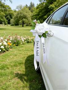 Custom European Style Wedding Car Flower Bow, Rearview Mirror Flower Decoration, Wedding Decor, Car Door Handle Ribbon, Artificial Flowers, Car Convoy Towing Flowers - Multicolor - View 4