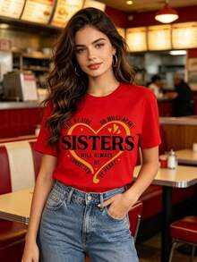 Side By Side Or Miles Apart Sisters T-Shirt, Sister Trip 2025 Shirt, Sister Vacation Matching Outfit, Weekend Trip Shirts For Sisters, Matching Sisters Shirt - Đỏ - Xem 6