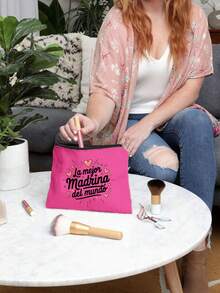 Best Godmother' Pattern Cosmetic Bag, Gift For Girls, Cute Retro Minimalist Letter Print Pouch, Small Items Storage Bag, Makeup Organizer Bag, Toiletry Bag, Foldable Lightweight Storage Bag, Minimalist Shopping Bag, Teacher's Day Gift, Suitable For Personal Travel Cosmetics Storage, Mother's Day Gift - Multicolor - View 5