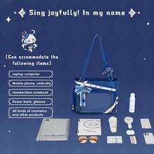 Kabaqoo Furina Hydro Archon Itabag 3-Way Large Tote Fits 14 Inch Laptop Clear Pin Display Window Blue White Coquette Bow Aesthetic Kawaii Anime School Bag Waterproof Oxford Crossbody - Màu xanh lam - Xem 5