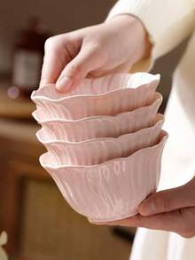 1个/2个4.75英寸精美陶瓷饭碗，个人餐具套装，釉下彩绘花瓣陶瓷碗，浮雕酸奶甜点冰淇淋碗，适合作为新婚礼物，日常家居使用 - 彩色 - 查看 2