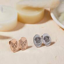 1pc Customized Pet Portrait Earrings, Personalized Dog Name Earrings, Women's Stud Earrings, Cat Mom Gift, Pet Memorial, Customized For Cat Lovers - Multicolor - View 6