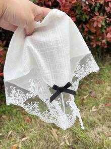 1 chiếc khăn trùm đầu ren thêu kiểu Pháp cổ điển, khăn tam giác màu đen thanh lịch với nơ, phụ kiện tóc cao cấp dùng làm đạo cụ chụp ảnh. - Màu be - Xem 5