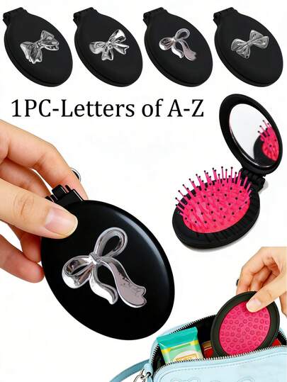 Bàn chải tóc mini có gương, trang trí nơ, bàn chải tóc gấp gọn du lịch, lược chải tóc nhỏ cầm tay, lược bỏ túi cho nữ, bàn chải tóc gấp gọn mini có gương, bàn chải bỏ túi nhỏ gọn, bàn chải tóc lật nhỏ gọn dùng cho túi xách, ba lô, màu hồng, quà tặng sinh nhật, Ngày của Mẹ và Ngày Nhà giáo.
