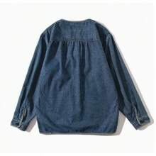 Retro Workwear Denim Jacket Cardigan Top Taoist Robe Loose Jacket Cotton - Light Blue - View 2