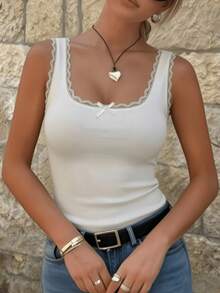 Áo hai dây viền ren, có áo ngực tích hợp, kiểu dáng ôm sát, hở lưng dành cho nữ. - trắng - Xem 6