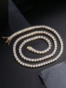 Collar con colgante de diamantes completo estilo rapero hip hop para hombres ICED CHICS, diseño de circonita cúbica cuadrada, joyería de lujo unisex, regalo perfecto para el Día del Padre, cadena de tenis de 4 mm - Cadena de tenis de moda - Ver 8