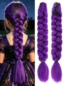 26 Inch Purple Braided Ponytail Wig, Suitable For Braided Hairstyles, Cosplay, Stage Performance, Parties, Halloween Costumes, And Role-Playing - Multicolor - View 14