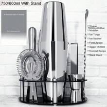 Set de 8 piezas de herramientas de barman para cócteles - Incluye coctelera, dosificador, colador, machacador, cuchara, libro de recetas - Ver 14