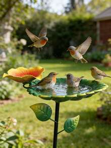 1pc Metal Garden Bird Bath - 28 Inches Tall - A Freestanding, Detachable Bird Bath And Feeder Featuring An Exquisite Leaf-Pattern Design. Thanks To Its Sturdy Construction, This Outdoor Bird Bath Attracts Wild Birds While Adding A Charming Decorative Accent To Your Garden, Patio, Or Lawn. It Makes An Ideal Gift For Bird Enthusiasts On Birthdays, Housewarmings, Mother's Day, Thanksgiving, Or Christmas - Multicolor - View 10