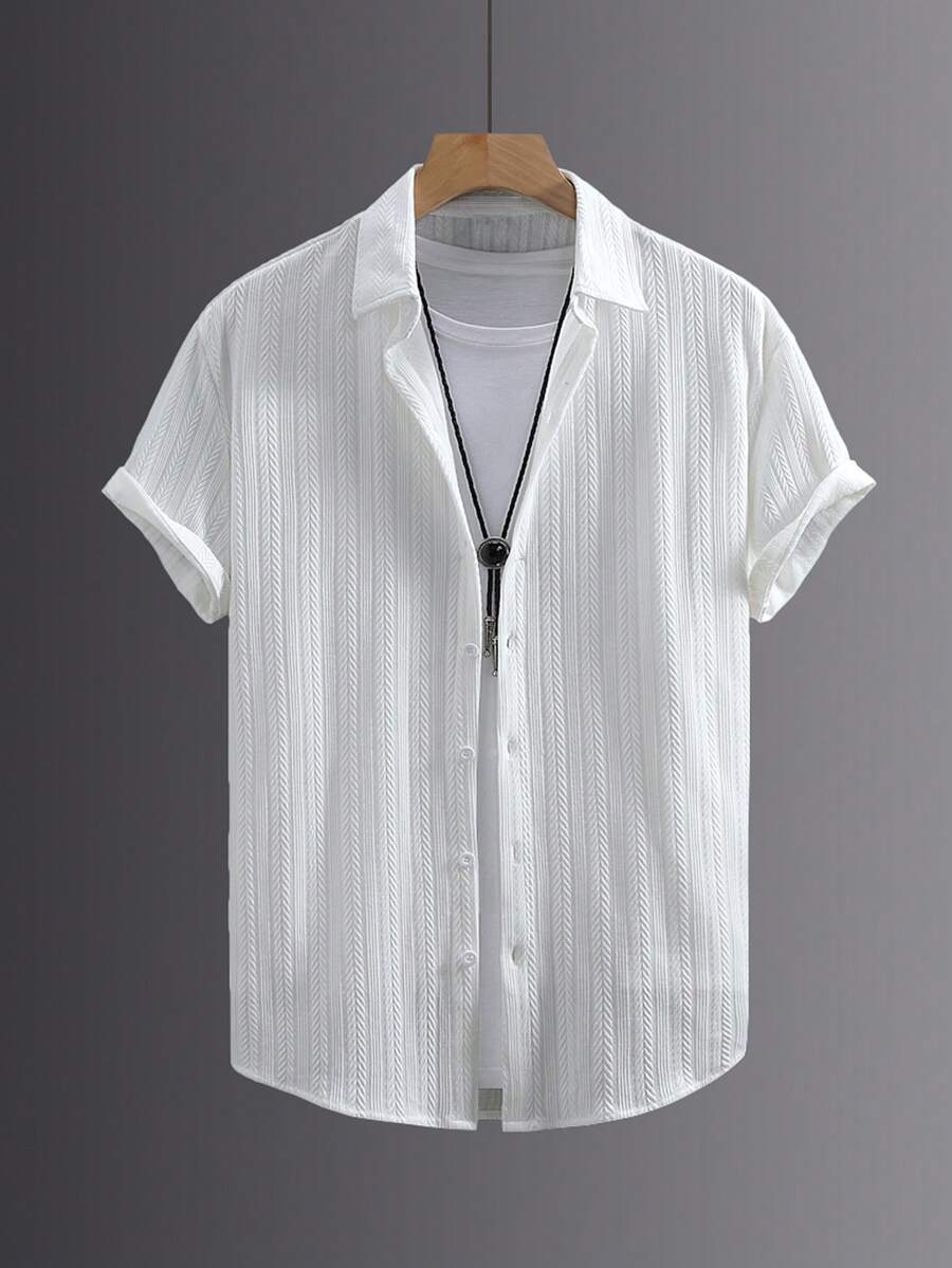 Áo sơ mi nam tay ngắn dệt họa tiết jacquard thời trang thường ngày - trắng - Xem 1