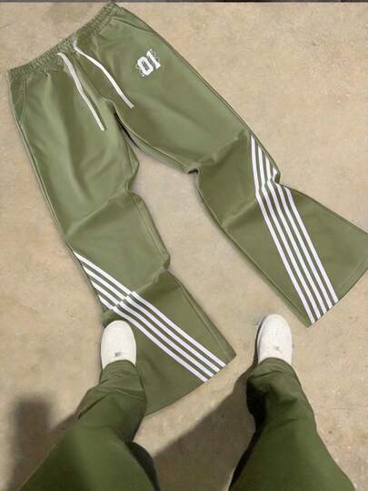 Pantalones acampanados de estilo callejero para exteriores con estampado digital de todo el año en color verde para hombres